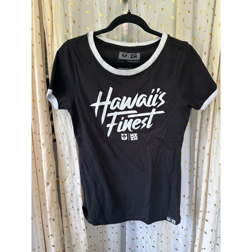 Hawaii's Finest Kekemapa 2023 Women's Hawaiian Fitted Ringer Tee T-Shirt L